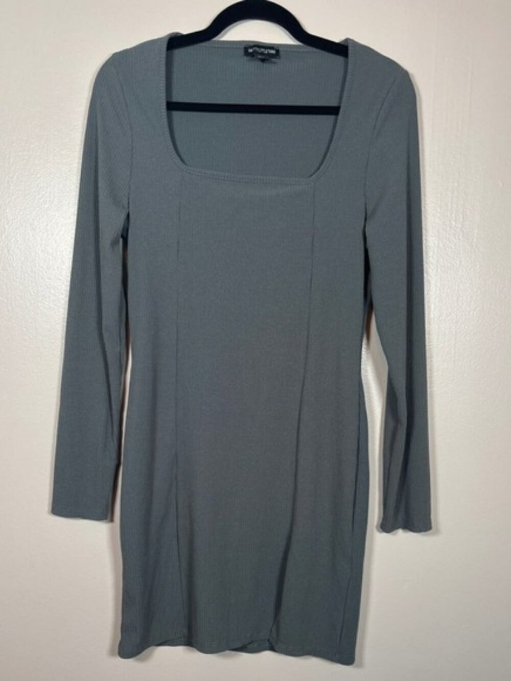 Pretty Little Thing Women's Ribbed Square Neck Long Sleeve Mini Dress Grey US 12